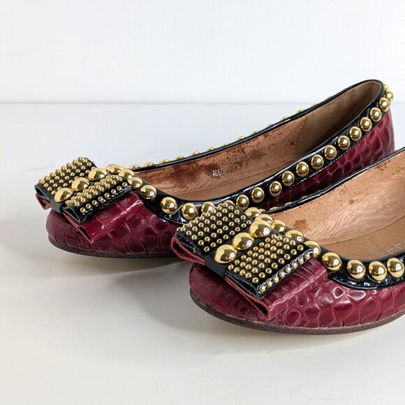 Jeffrey Campbell Dauphine Studded Ballet Flats 6 Croc Burgundy Patent Punk - Picture 4 of 15